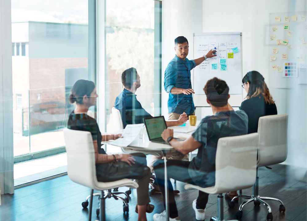 Team doing strategy planning in office